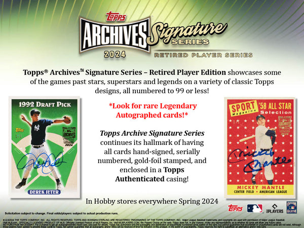 2024 Topps Archives Signature Series Retired Player Edition Baseball 20-Box Case